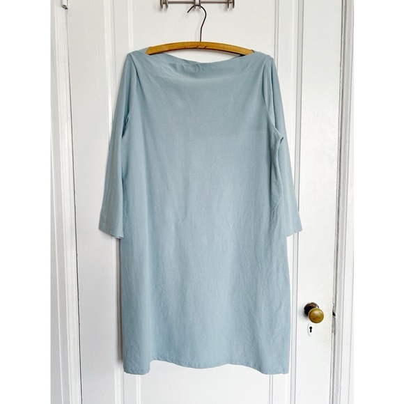 Eileen Fisher • Washable Stretch Crepe Shift Dress boat neck aqua blue - Picture 2 of 10